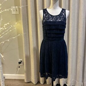 Lauren Conrad Navy Blue Lace Fit & Flare Dress Size 10 Sleeveless Cocktail Party